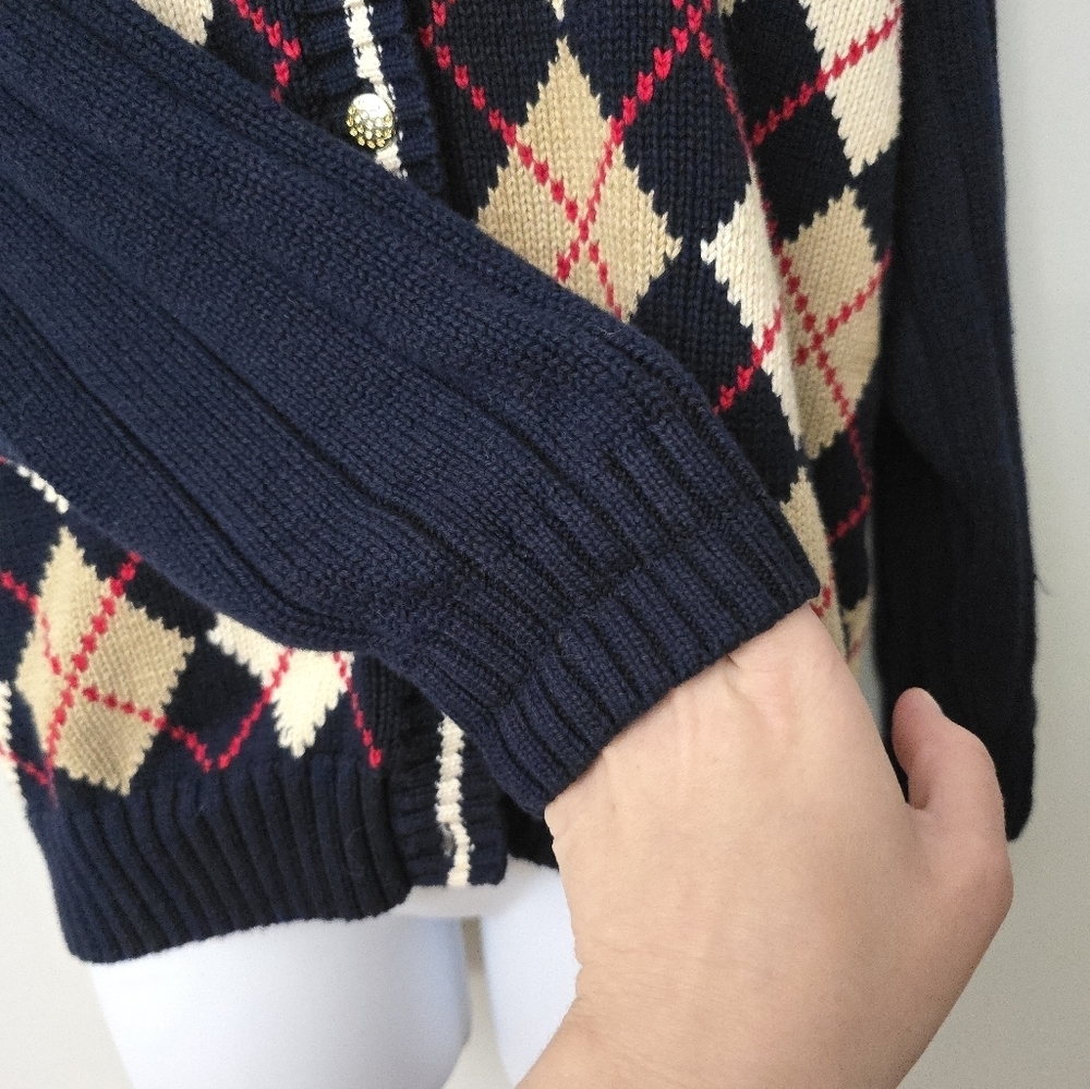 Vintage Izod Women’s M Diamond Argyle Knit Cardigan Preppy Academia Clueless - Picture 3 of 12